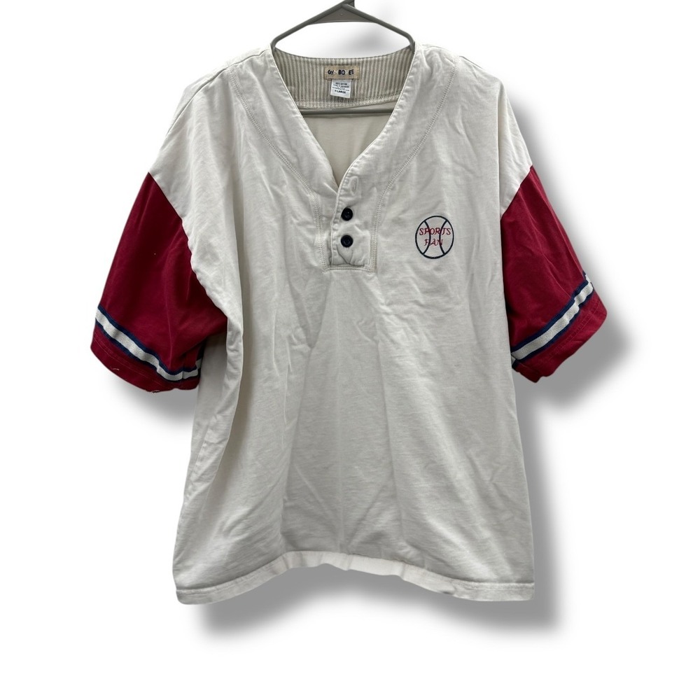 Gymboree Baseball Henley Jersey Mens XL White Red‎ Vintage Y2K Team Gymboree